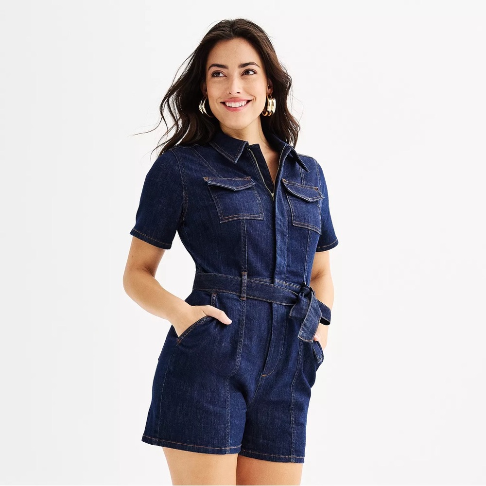 Nine West Dark Blue Denim Romper- size 8 (belt not included)